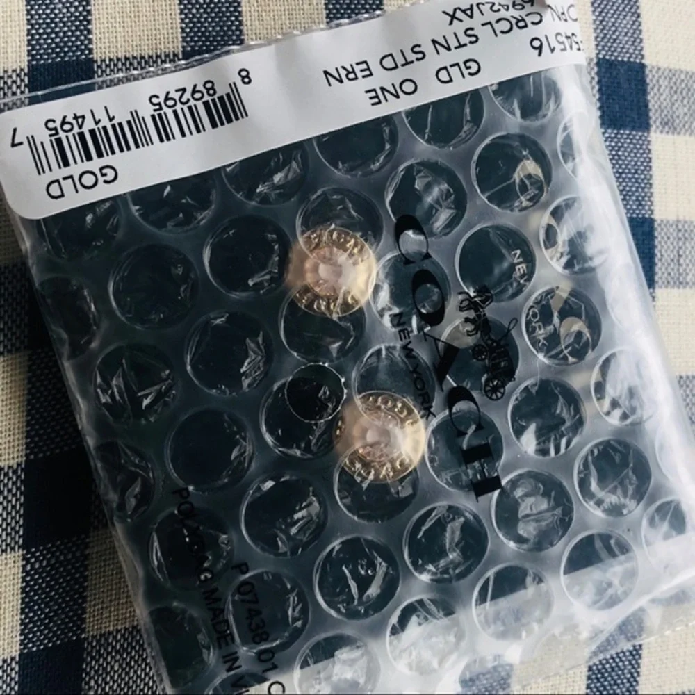 Coach Gold Crystal Logo Stud Earrings NWT - Picture 4 of 6